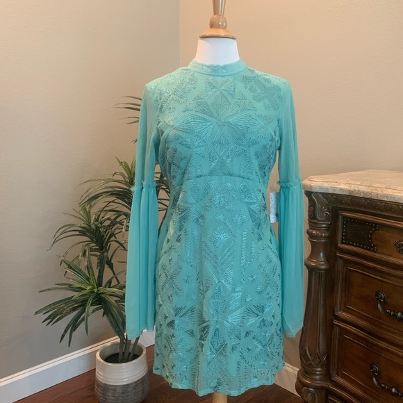NWT $300 Free People Cleo Mini Dress Canton Size 10 Green Cocktail Open Back - Picture 6 of 16